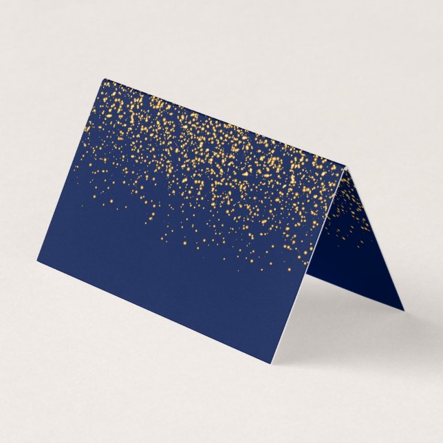 Cartão De Visita Dark Blue and Gold Confetti | Blank (Frente)