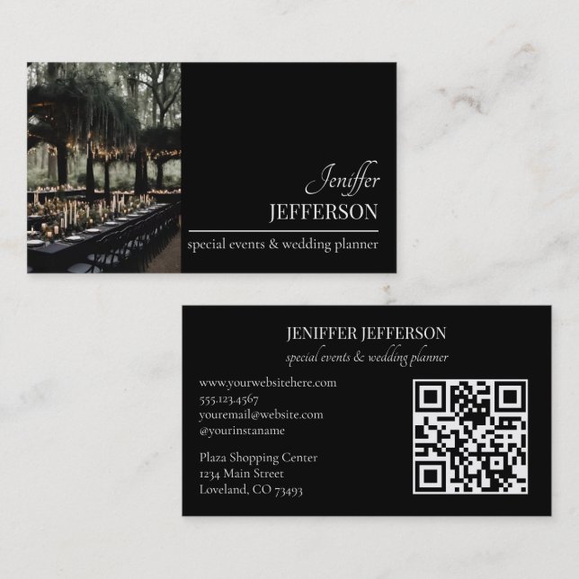 Cartão De Visita Dark Floral event wedding planner (Frente/Verso)