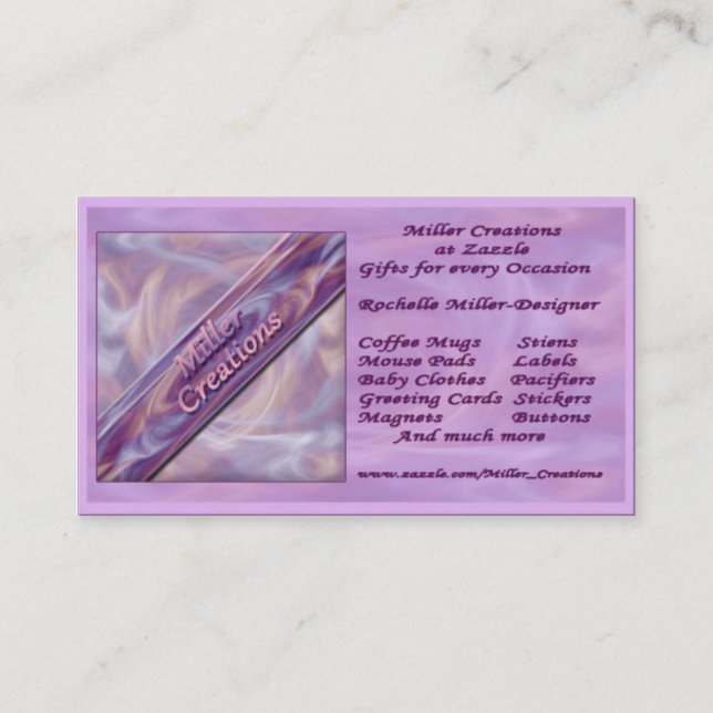 Cartão de visita das Criações Miller (Frente)