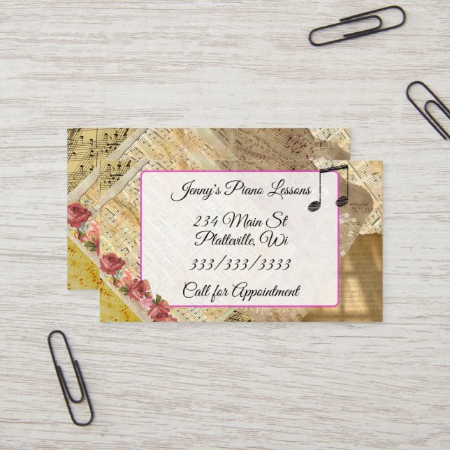 Cartão de visita das lições de piano da música (Frente/Verso In Situ)