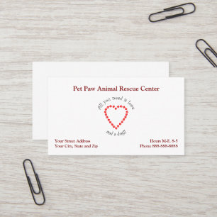 Cartão de visita de abrigo de salvamento animal