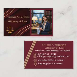 Cartão de Visita de Advogada Burgundy Gold com P