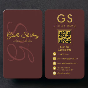 Cartão de Visita de Advogado Código QR Burgundy Go