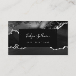 cartão de visita de agata preto e prateado