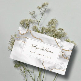 cartão de visita de agate branco e dourado