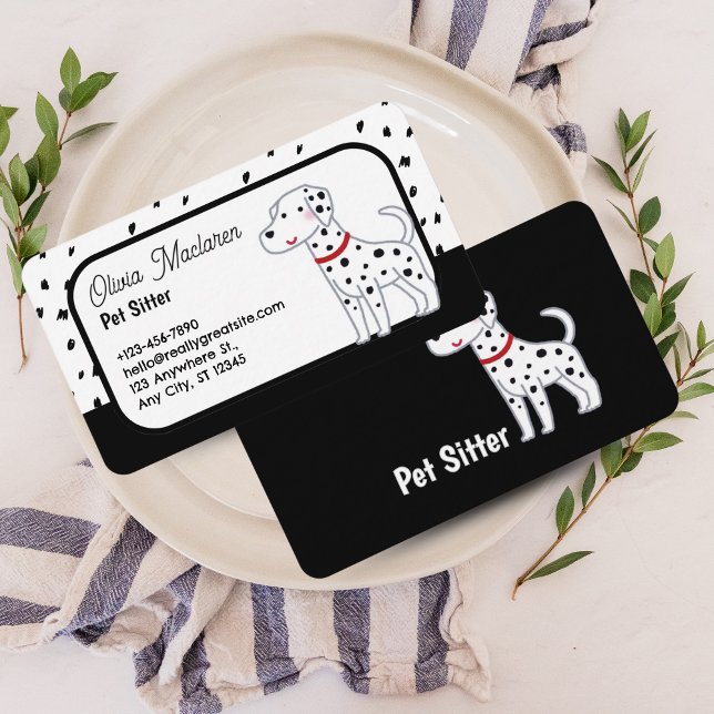Cartão de visita de Amarra de Pet Bonita - Preto e (Cute Pet Sitter Business Card – Black & White Design)