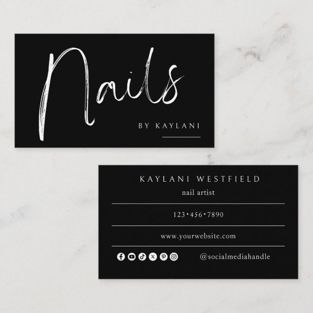 Cartão de Visita de Artista de Unhas Boho Brushed (Frente/Verso)