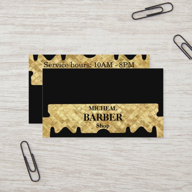 Cartão de visita de Barber Dourada de Lâmina Simpl (Frente/Verso In Situ)