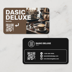 Cartão de visita de barista com logotipo e código