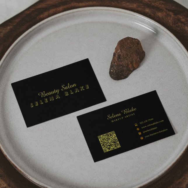 Cartão de visita de beleza Dourada e preta de luxo (Criador carregado)