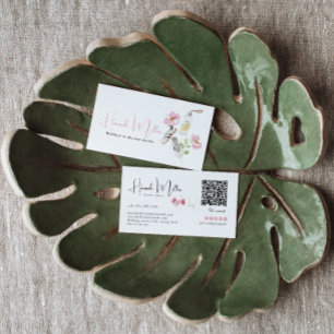 Cartão de Visita de Bem-Estar Floral Código QR Saú