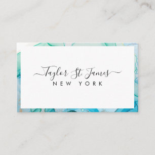 Cartão de visita de borda verde azul de aquarela