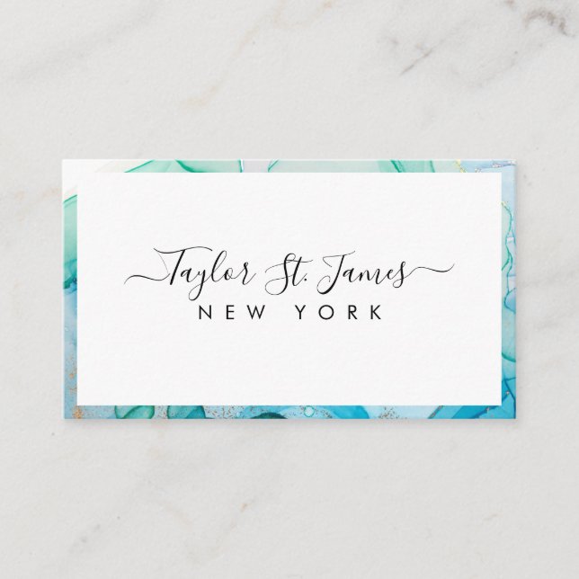 Cartão de visita de borda verde azul de aquarela (Frente)