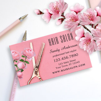 Cartão de Visita de Cabeleireiro Rosa Feminino