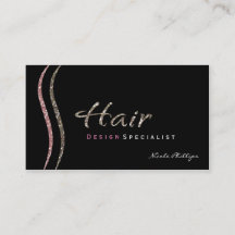 Cartão de Visita de Cabelo Preto Rosa e Dourado co