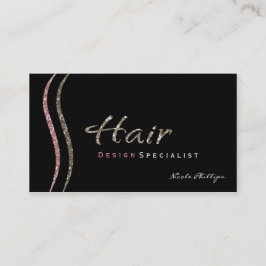 Cartão de Visita de Cabelo Preto Rosa e Dourado co