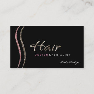 Cartão de Visita de Cabelo Preto Rosa e Dourado co