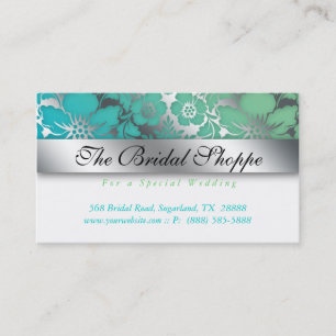 Cartão de visita de Casamento Damask Floral Silver