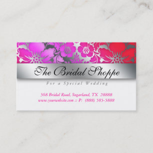 Cartão de visita de Casamento Damask Prata Floral