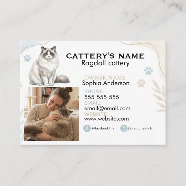 Cartão de Visita de Cattery de Ragdoll Personalizá (Frente)