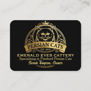 Cartão de Visita de Cattery Persa Preto e Dourado