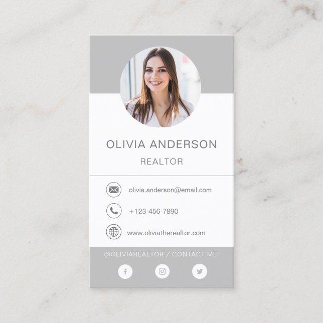 Cartão de visita de Cinza de de de Fotografias Pro (Frente)