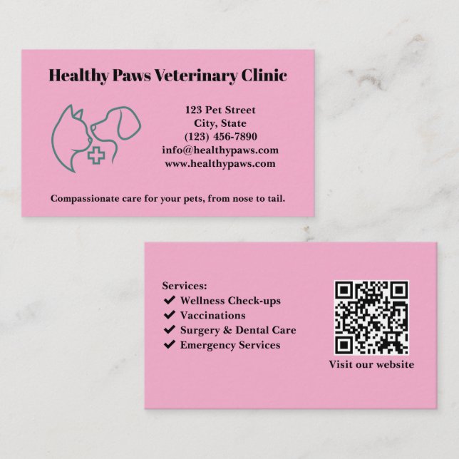 Cartão de visita de Clínica Veterinária Personaliz (Frente/Verso)
