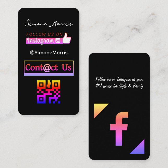 Cartão de visita de Código QR de Mídia Social (Frente/Verso)