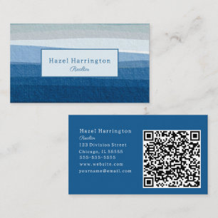 Cartão de visita de Código QR de Ondas Abstrato Az