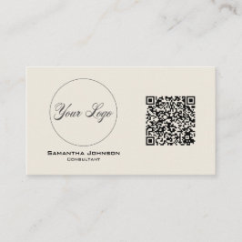 Cartão de visita de Código QR de Preto e Creme Mod