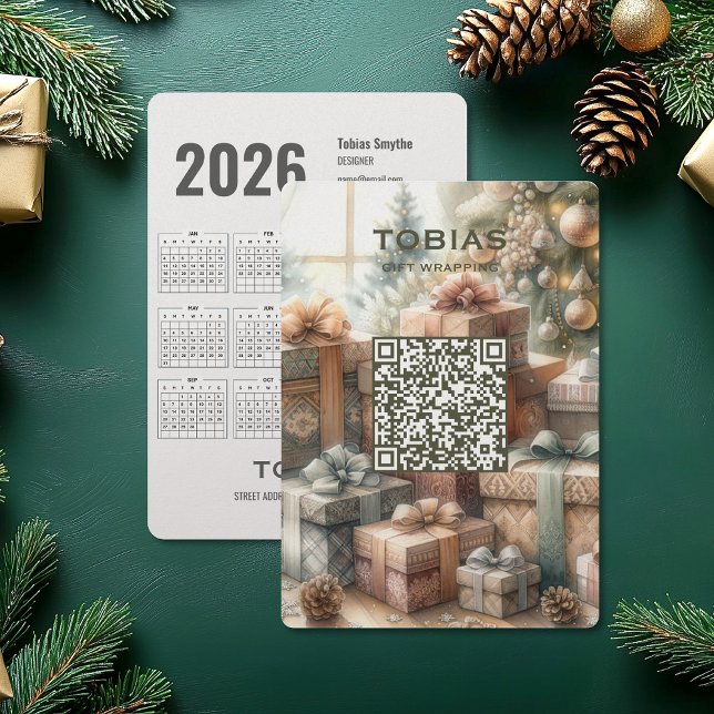 Cartão de visita de Código QR do Calendário 2026 (Christmas 2026 Calendar QR Code Business Card (front and back))