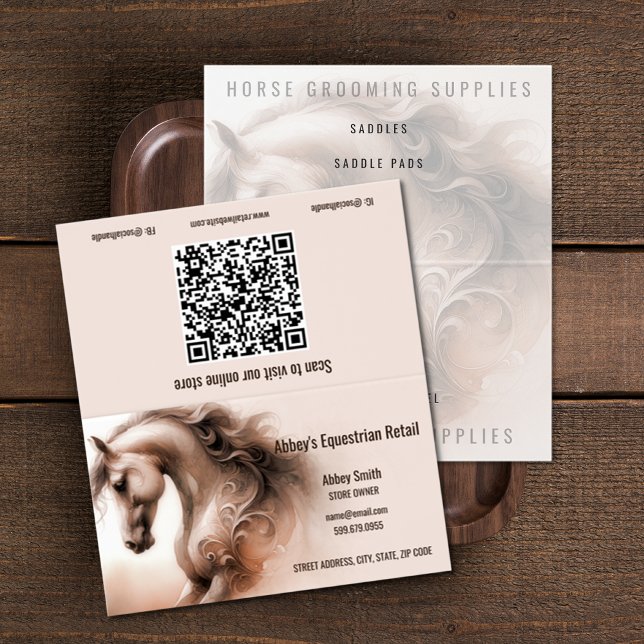 Cartão de visita de Código QR do Cavalo Dobrado (Horse QR Code Folded Business Cards (unfolded))