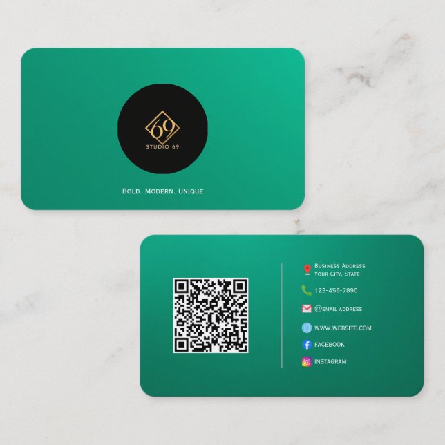Cartão de visita de código QR personalizado modern (Frente/Verso)
