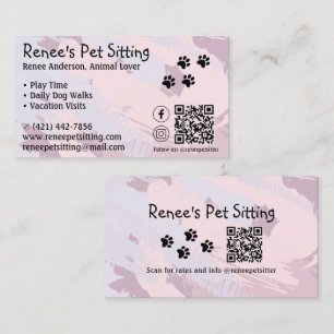 Cartão de visita de Código QR Pet Sitter Pink Pain
