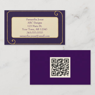 Cartão de visita de Código QR Real Dourado e Roxo