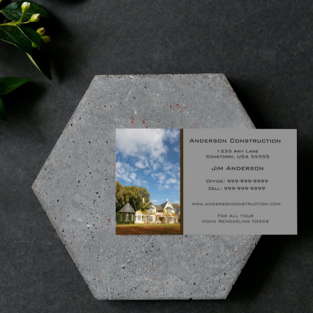 Cartão de visita de Construção Doméstica - Cinza (Gray Home Construction Business Card)