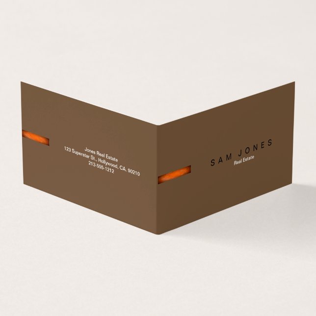 Cartão de visita de cor castanho e laranja (Exterior)