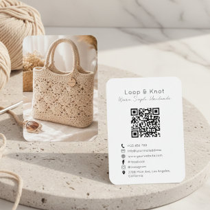 Cartão de Visita de Crochê Feito à Mão com QR Code
