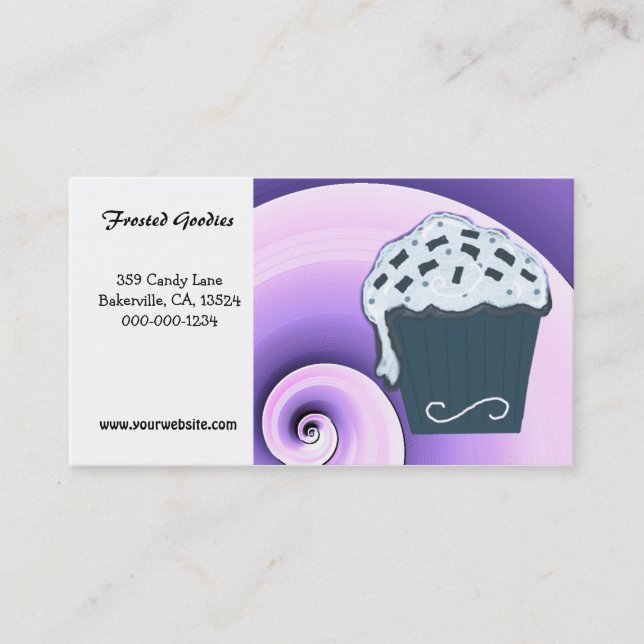 Cartão de Visita de Cupcake Azul e Roxo Remoinho (Frente)