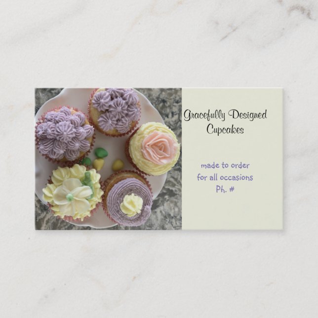 Cartão de Visita de Cupcakes com Canudos com Elegâ (Frente)