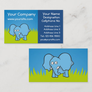 Cartão de visita de desenho de elefante azul