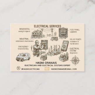 Cartão de Visita de Eletricista Estilo Gravura Vin