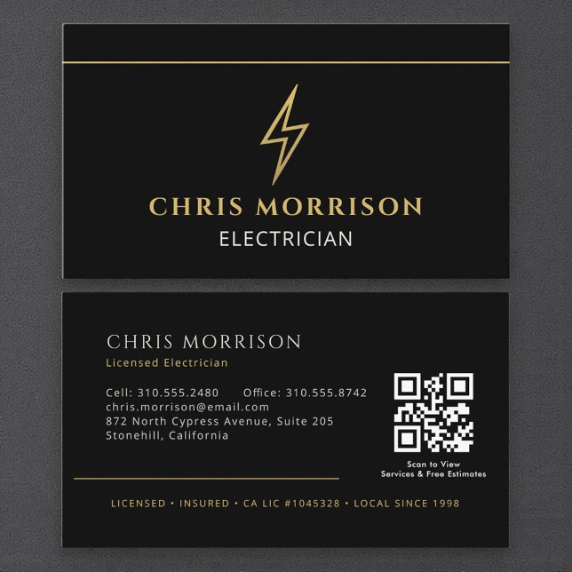 Cartão de Visita de Eletricista Moderno com Código (Criador carregado)