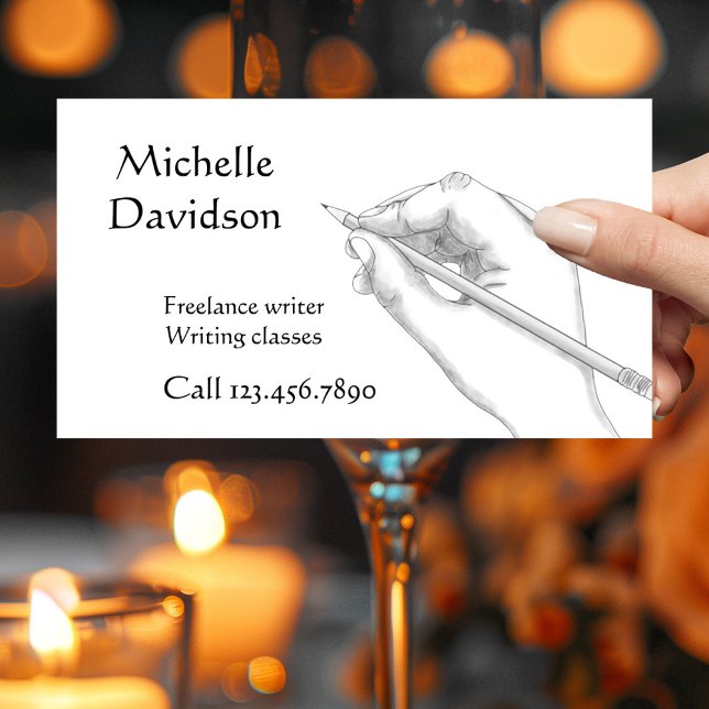 Cartão de Visita de Escritor Ilustrador ou Calígra (Minimalist style business card showing a drawing of a writing or drawing hand -writer - illustrator)