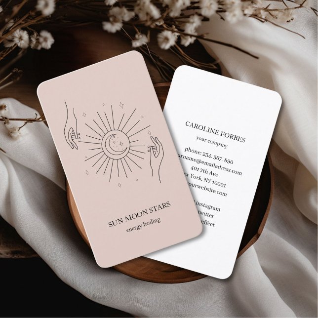 Cartão de visita de estrela da Lua do Sol minimali (Minimalistic sun moon star light-brown Business card)