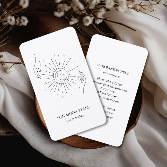 Cartão de visita de estrela da Lua do Sol minimali (Minimalistic sun moon star white Business card)