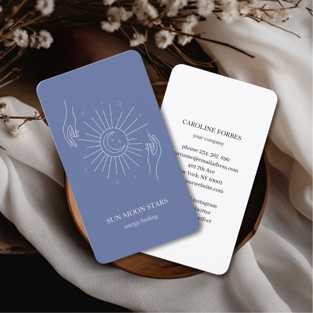 Cartão de visita de estrela da Lua do Sol minimali (Minimalistic sun moon star blue Business card)