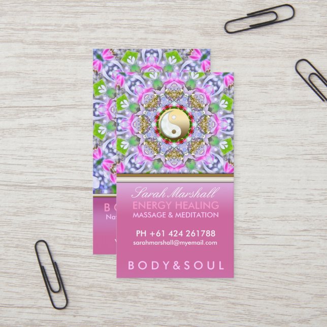 Cartão de visita de Faísca Rosa Holístico com Cura (Frente/Verso In Situ)