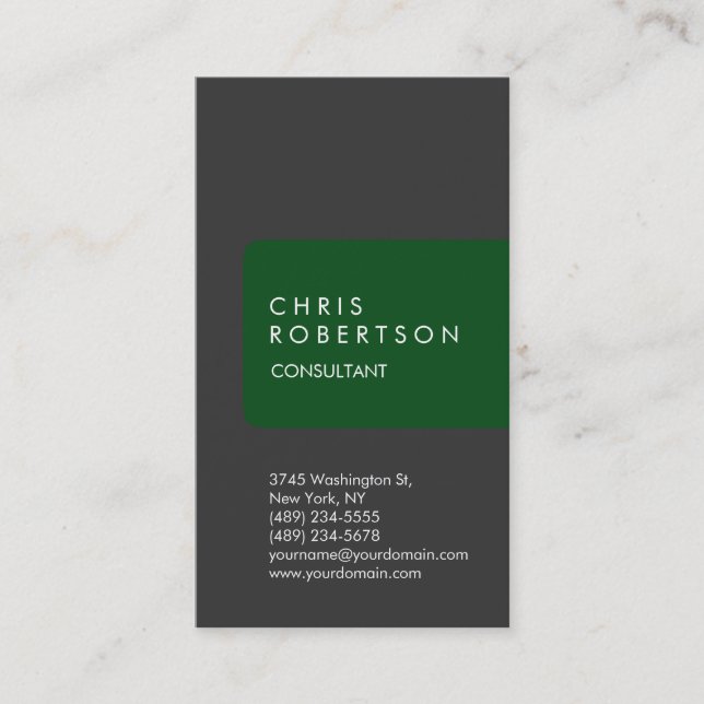 Cartão de visita de faixa verde de Cinza única ver (Frente)