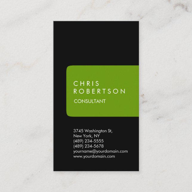 Cartão de visita de faixa verde preta vertical úni (Frente)